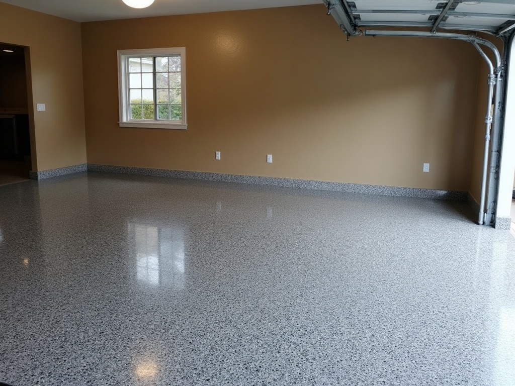 Decorative flake epoxy garage floor after coating
