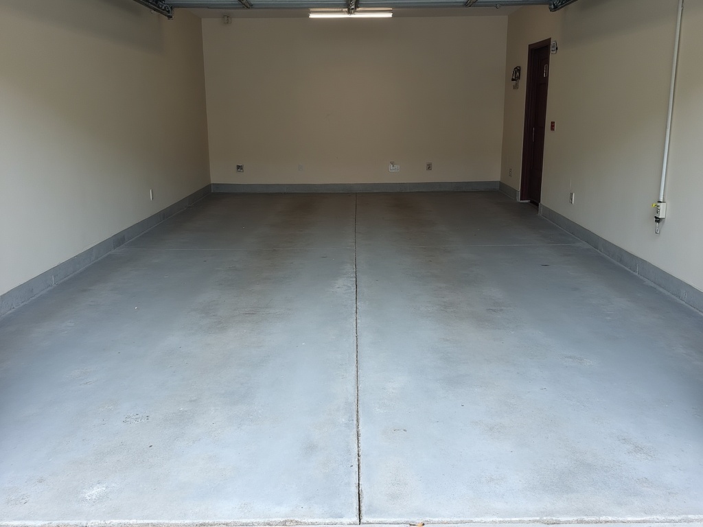 Plain gray concrete garage floor before flake coating