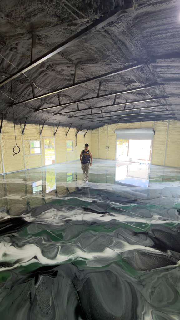 Green metallic epoxy commercial floor by EK Epoxy